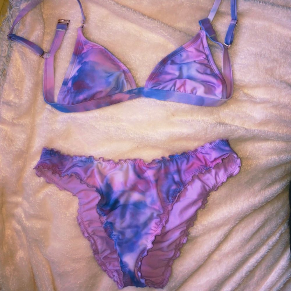 purple tie dye bathing suit set